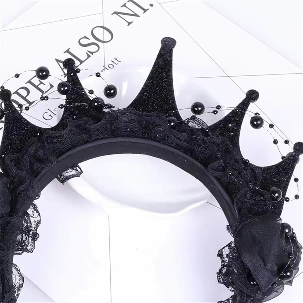 Mũ đội đầu màu đen dành cho nữ SENRTY, Vương miện ren hoa hồng màu đen thanh lịch Gothic, Phong cách đen tối thời trang DIY Thoải mái Halloween Hair Hoop Lễ kỷ niệm sinh nhật
