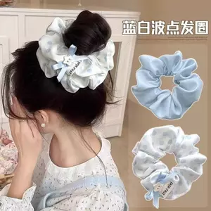 Màu Xanh Chấm Bi Scrunchy Tóc Nữ Cao Cấp Cảm Thấy Lười Phong Cách Buộc Tóc Thấp Đuôi Ngựa Phụ Kiện Tóc Đơn Giản Băng Đô