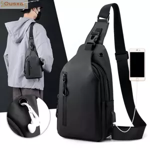 Túi đeo ngực OUSXA, Túi đeo chéo màu trơn Nylon, Túi đeo vai nhẹ chống nước sạc USB ngoài trời
