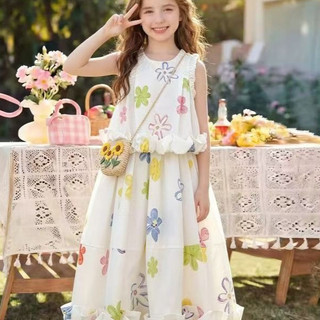 Bộ váy hoa cho bé gái phong cách resort - Áo sát nách phối chân váy dài hai món ngọt ngào mùa hè