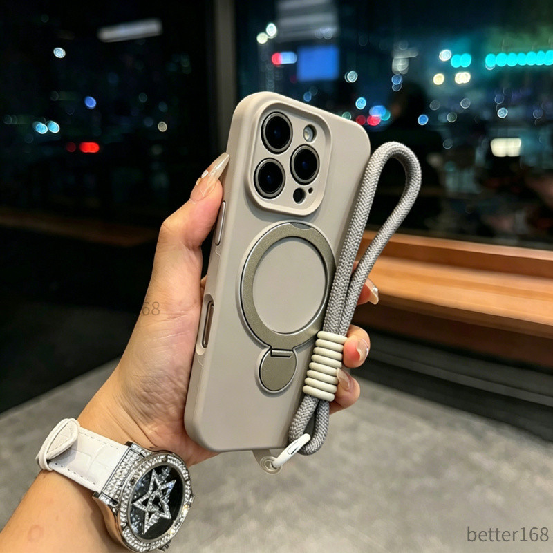 Ốp lưng điện thoại cao cấp mịn vòng nam châm đế đỡ dây tay cho iPhone 13 14 15 16 17 Pro Max chống xước dễ vệ sinh nữ