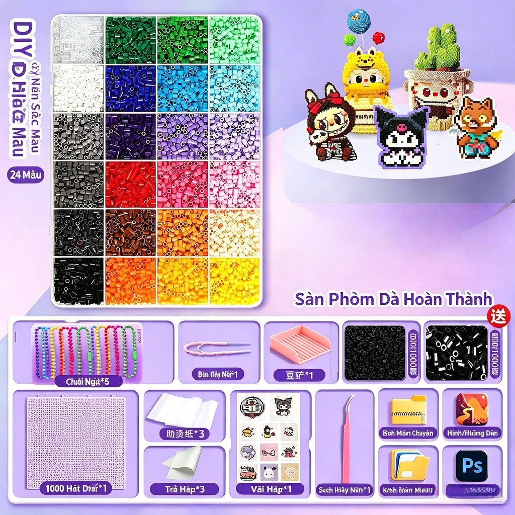 【🇻🇳Có sẵn kho】2.6mm Doudou Fusion Bean Handmade diy Gói Chất Liệu Trẻ Em Trọn Bộ Ba Chiều Bộ Dụng Cụ ủi Xếp Hình