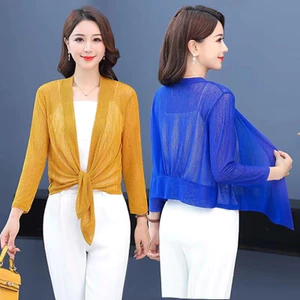 Áo khoác cardigan nhẹ điều hòa, cỡ lớn, khăn choàng lưới ngắn, rộng rãi, quần áo chống nắng cho nữ