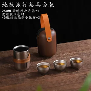 Bộ Ấm Trà Titan Nguyên Chất 99,8% 02517|Một Nồi Ba Cốc|Ấm Trà 350ml|Cốc trà 40ml / Siêu nhẹ Không rỉ sét|Chống ăn mòn Không mùi|Bộ trà du lịch tại nhà|Chống bỏng đôi|Bao bì hộp quà|Quà tặng cao cấp