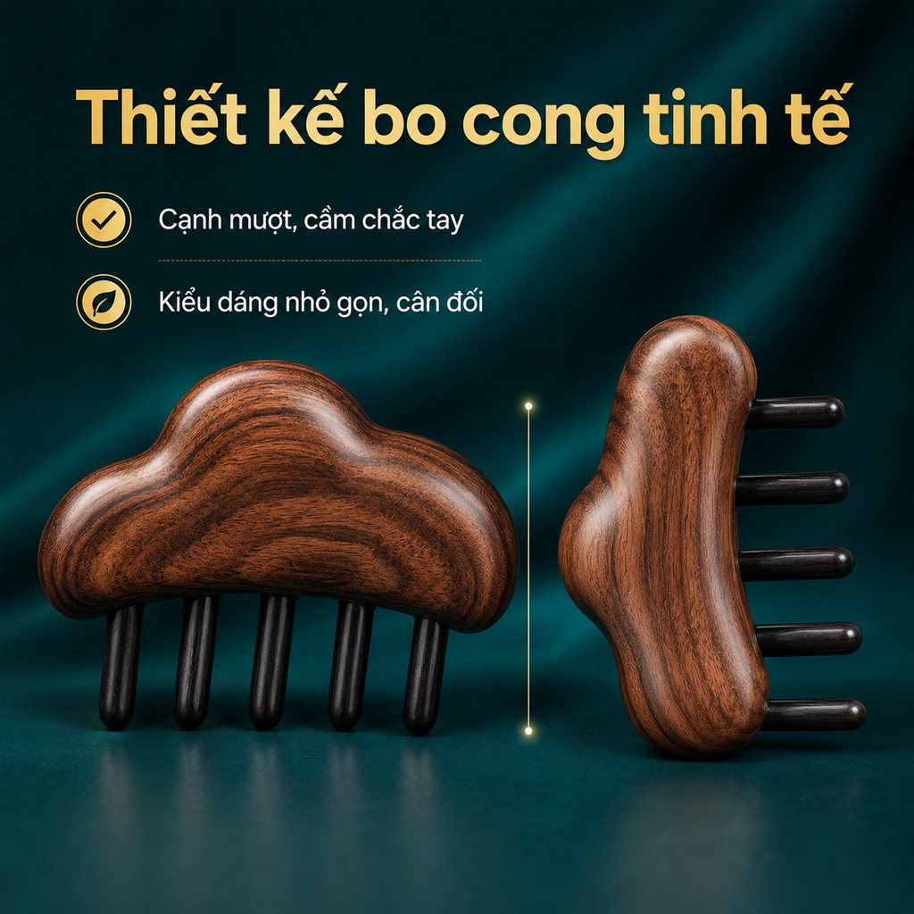 Lược Massage Đầu Gỗ Đàn Hương Hình Mây - Chải Da Đầu, Khơi Thông Kinh Mạch, Massage Cổ Vai Gáy Tại Nhà
