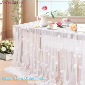 JUNYUE88US Khăn trải bàn ngọc trai hoa, Tấm trải bàn bán trong suốt thanh lịch, Tấm trải bàn trang trí lãng mạn Trang trí ngọc trai Tôn vinh vải tuyn Khăn trải bàn tắm cho bé