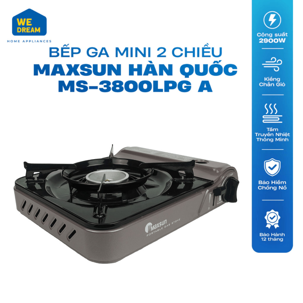 Bếp Ga Mini 2 Chiều Maxsun MS-3800LPG A 2.9kW - Hàng Chính Hãng