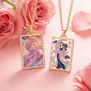 Shuling Giả Tưởng Tarot Nữ Thần Men Vuông Mặt Dây Chuyền Vòng Cổ Mặt Trời Bầu Trời Đầy Sao Mặt Trăng Theo Chủ Đề Sang Trọng Đính Kim Cương Trang Sức