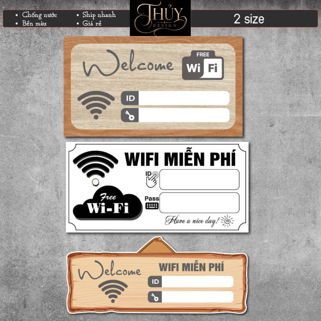 Decal Bóc Dán Biển Báo Wifi chống nước dán trang trí tường, dán quán trà sữa, cà phê, quán ăn