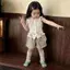 Áo sơ mi bé gái Mori Style Chấm bi ren dây rút Áo không tay + Quần