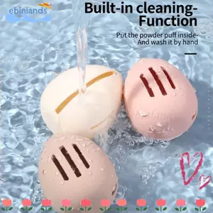 Hộp đựng miếng bọt biển trang điểm EBINLANDS, Miếng bọt biển trang điểm thân thiện với môi trường bằng silicon, Hộp đựng trứng làm đẹp đa lỗ màu hồng Kaki di động