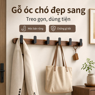 Thanh móc treo tường gỗ óc chó móc nhôm chữ L không khoan chống ẩm chịu lực treo đồ tiện dụng