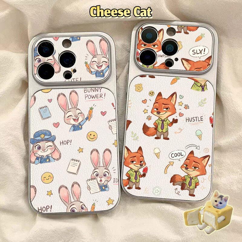 Ốp điện thoại da trắng đơn giản hình chú thỏ cảnh sát dễ thương cho iPhone 17 Pro Max 15 16 13 12 11 Pro Xs XR