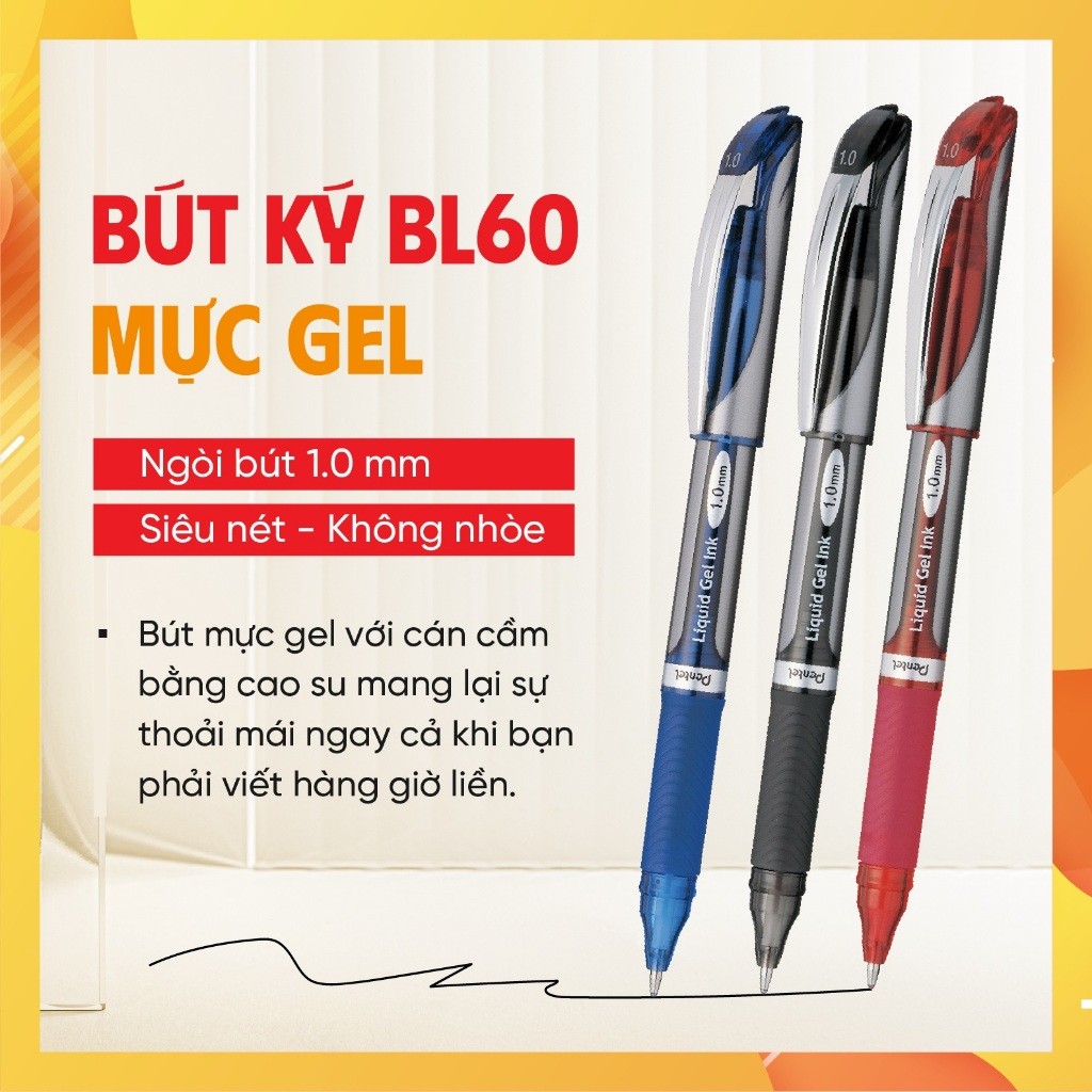 Bút gel Pentel Energel BL60 ngòi 1.0mm viết nhanh khô nét trơn mượt