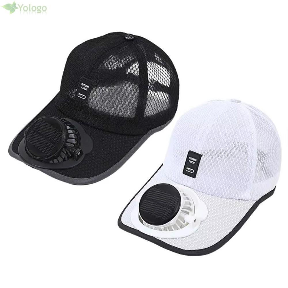 YOLOGO Sunhat có quạt, Mũ quạt làm mát toàn lưới thoáng khí, thời trang khô nhanh chống nắng USB sạc bóng chày mùa hè