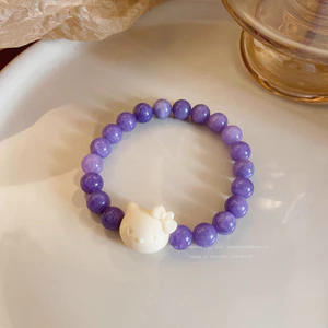 Dễ Thương Mèo Con Vòng Tay Cô Gái Vermilion Mới Trung Quốc Đính Hạt Oải Hương Đá Tự Nhiên Tím Chalcedony KT Vòng Tay Tất Cả Trận Đấu