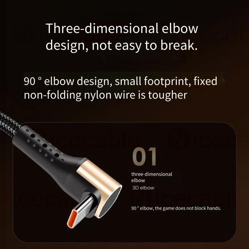 1.5m / 3m / 5m 90° Cáp Dữ Liệu Khuỷu Tay Loại C Cáp Dữ Liệu Bện Sạc Nhanh 240W Cáp Dữ Liệu Sạc / Truyền Loại C Kép Cho Điện Thoại Laptop
