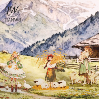 JIANWU Vintage Đầm Cô Gái Nhân Vật Phong Cảnh Chất Liệu Cắt Kéo Thêu Sò PET Miếng Dán Sáng Tạo DIY Tạp Chí Văn Phòng Phẩm