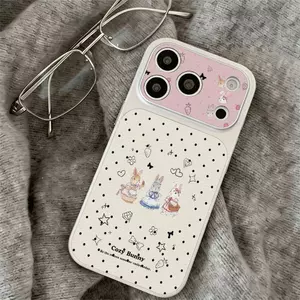Ốp lưng iPhone 17/17 Pro thỏ điểm tròn, vỏ mềm chống sốc chống vân tay, bảo vệ máy tốt