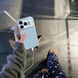 Ốp lưng iPhone 17/17 Pro gấu điểm xanh trắng, vỏ TPU mềm chống trầy, kiểu thời thượng