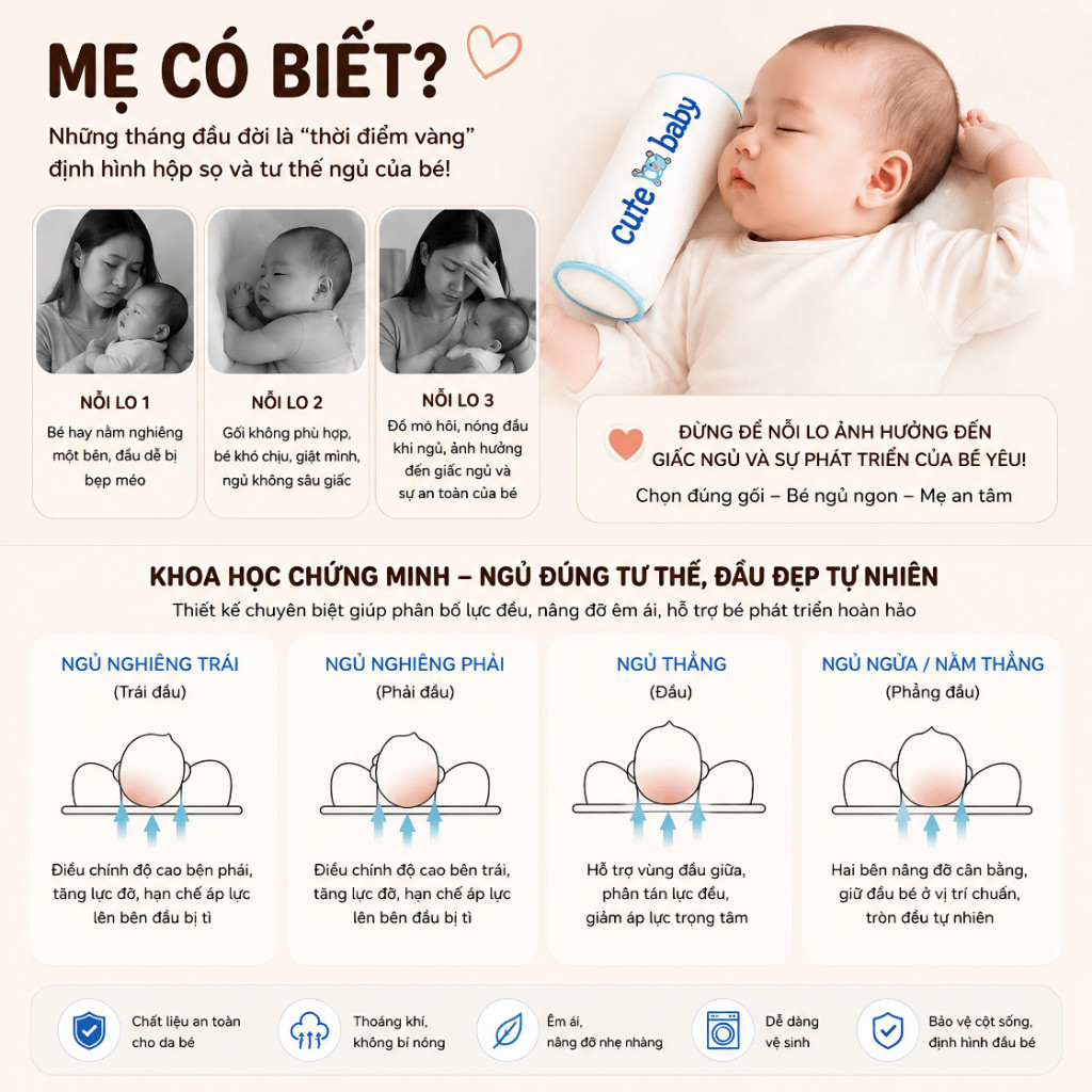Gối Chặn Định Hình Đầu Cho Bé 0-18M, Gối Chống Chống Méo Đầu, Bẹp Đầu Trẻ Sơ Sinh Hạt Kê Tự Nhiên Cao Cấp, Cố Định Dáng