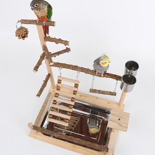 Tự Nhiên Gỗ Chắc Chắn Vẹt Playstand Sân Chơi Chim Có Thang Xoay Nhai Đồ Chơi Thép Không Gỉ Ăn Khay Có Thể Tháo Rời Cho Vẹt Nhỏ Vừa Cockatiel Budgie Lovebird