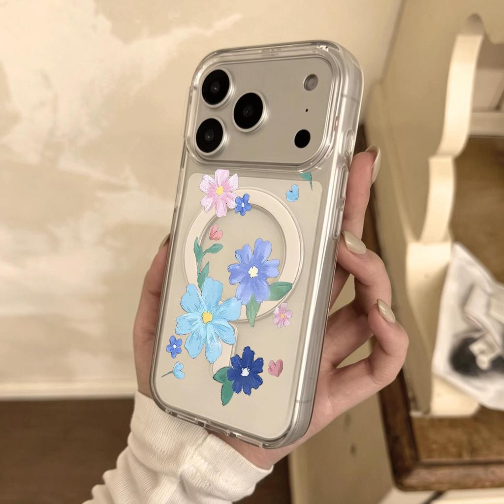 Hoa sơn dầu màu hồng Thích hợp iPhone 1714p15 trường hợp điện thoại 1311 mới 12 hút từ