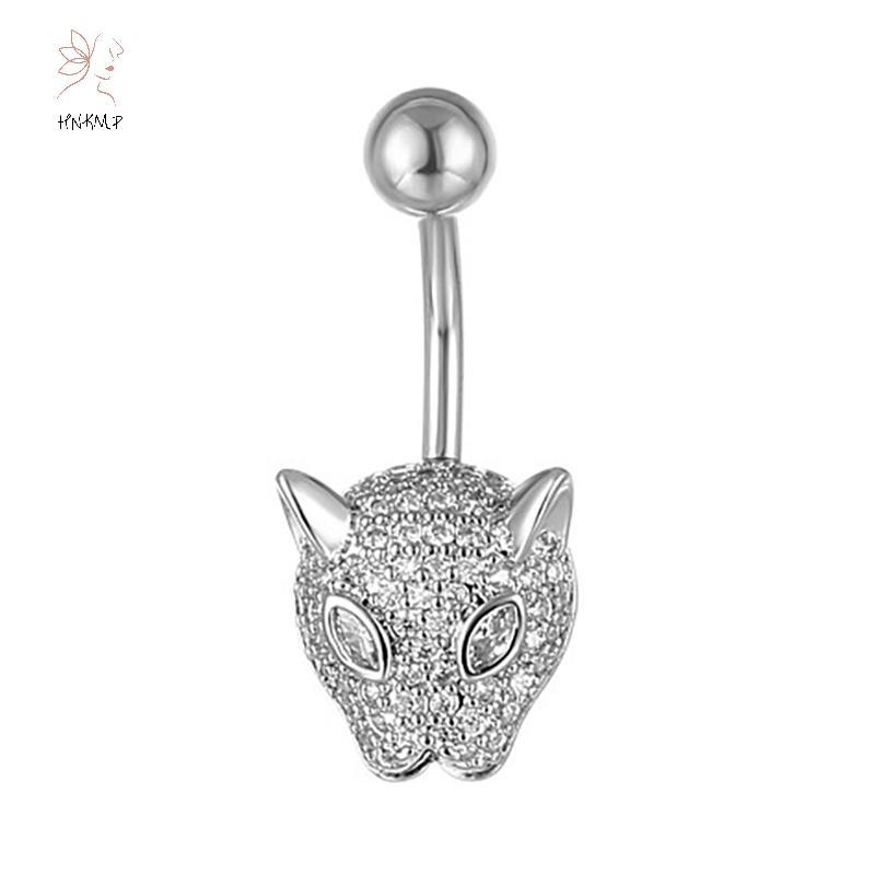 HNKMP Động Vật Bụng Nút Nhẫn Rốn Xuyên Vòng Da Báo Kim Cương Inlay Rốn Móng Tay Trang Sức Pircing Umbilical Pircing Ring.