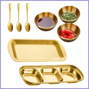 Bát đựng nước sốt 8 miếng bằng thép không gỉ có thể xếp chồng lên nhau 3 ngăn Đĩa nhúng có bát Thìa cho đường muối mueadsyvn