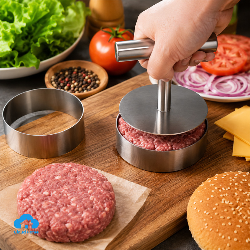 🌤️COD🌤️Máy ép bánh thịt Hamburger bằng thép không gỉ - Khuôn làm bánh Burger Patty - Máy ép cơm thịt bò bằng tay