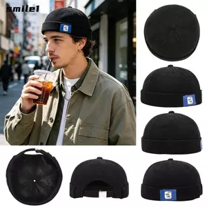 Mũ Docker không vành SMILE, Mũ Cotton Hip Hop Beanie Street, Mũ Skullcap màu trơn có thể điều chỉnh thời trang dành cho nam nữ