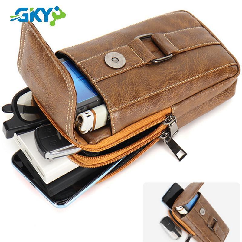 GKY Phong Cách Vintage Da PU Thắt Lưng Túi Chống Thấm Nước Với Thắt Lưng Móc Ngực Túi Điện Thoại Di Động Nhiều Lớp Túi Thắt Lưng Du Lịch 1PC GKY