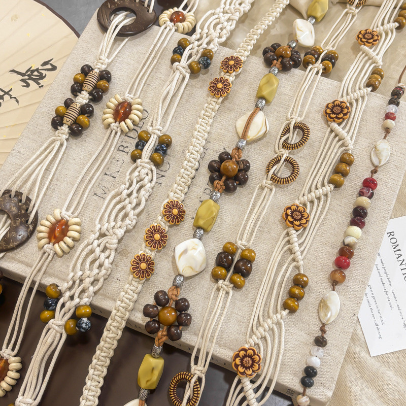 2026 Phong Cách Mới Phong Cách Bohemian Thắt Lưng Phong Cách Dân Tộc Dệt Tay Nhiều Màu Sắc Đính Hạt Dây Thắt Lưng Nữ