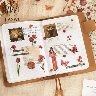 JIANWU Vintage Hoa Bướm Chim Phong Cảnh Chất Liệu Cắt Kéo Thêu Sò PET Miếng Dán Sáng Tạo DIY Tạp Chí Văn Phòng Phẩm