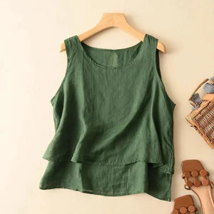 Áo Vest dây đeo hai vai bằng vải lanh Cotton VN, phong cách nữ, phong cách nghệ thuật cổ điển, dễ mặc thường ngày, phiên bản rộng rãi, phong cách mới 2025.