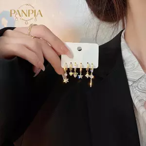 PNPIA- 6 Cái / bộ Bông Tai Vòng Sang Trọng Lấp Lánh Đa Năng Cho Nữ Bé Gái Thời Trang Sáng Bóng Tinh Tế Vòng Bông Tai Phụ Kiện Trang Sức Quà Tặng