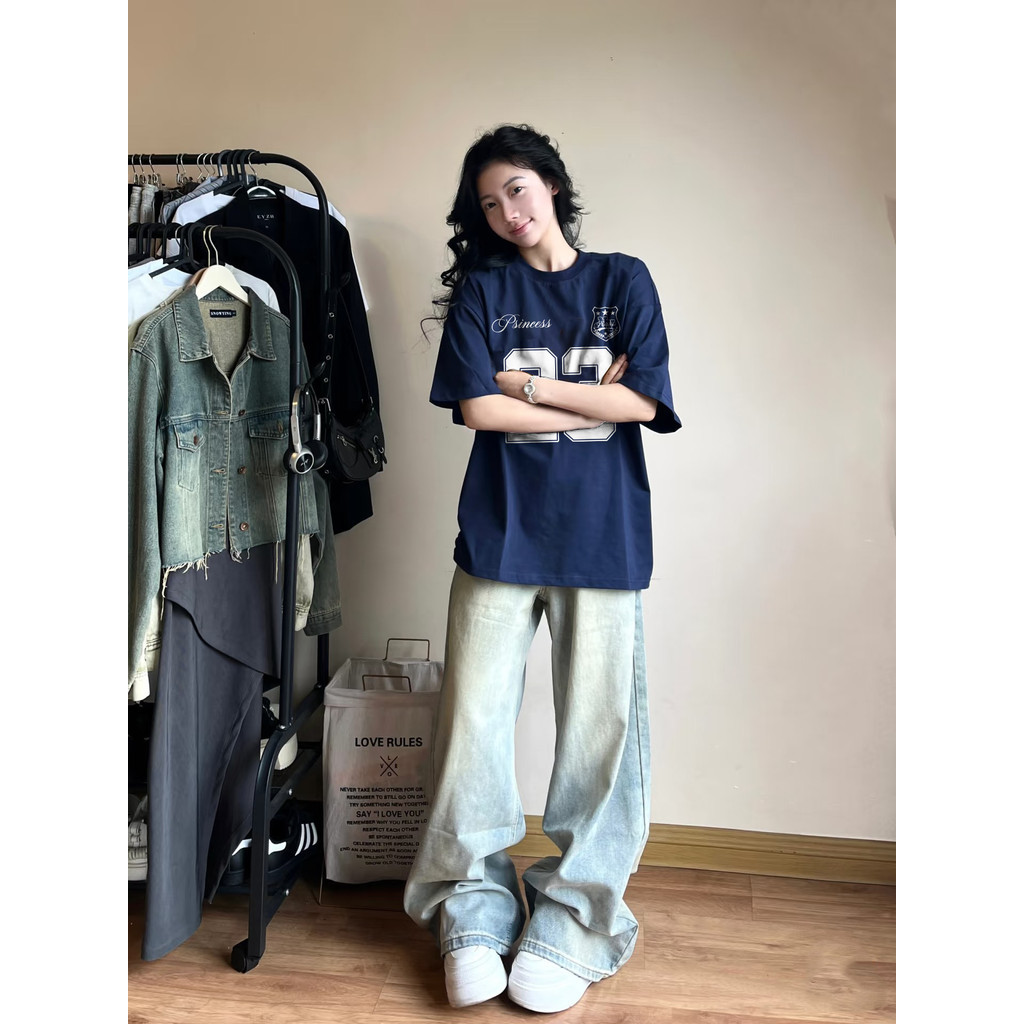 （Giao hàng 24h）Angela áo phông nữ form rộng  Xanh tím than girl phố style âu mỹ bigsize salute mùa hè local brand