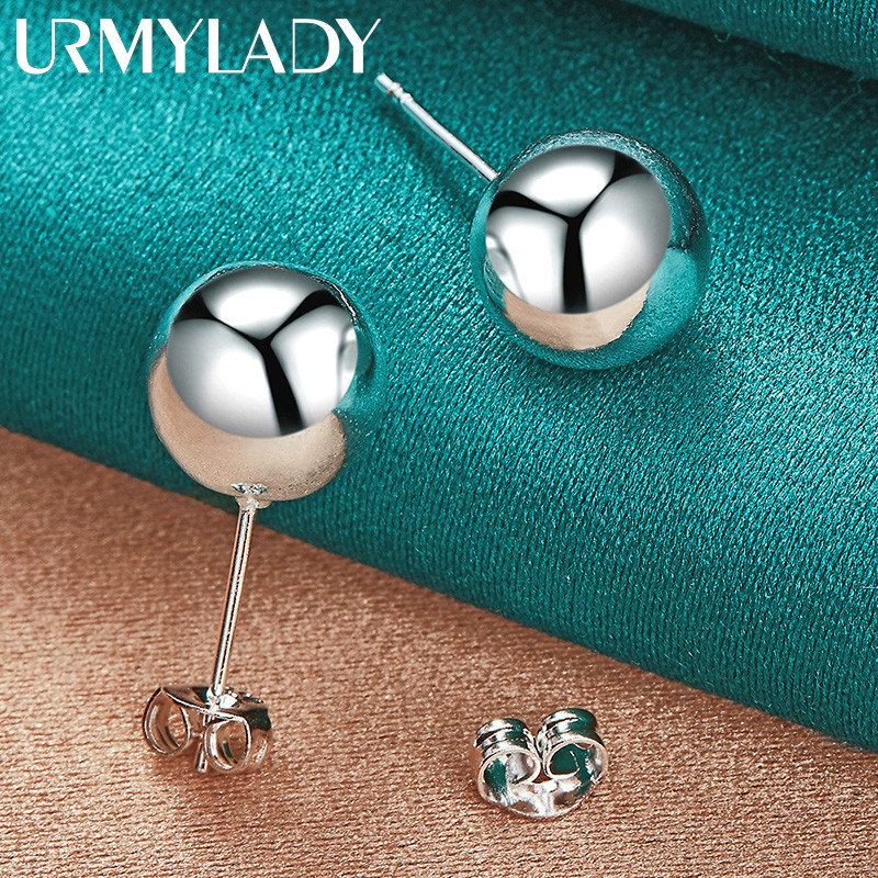 URMYLADY Bạc 925 8MM Hạt Bông Tai Dành Cho Nữ Thời Trang Cưới Đính Hôn Quyến Rũ Trang Sức