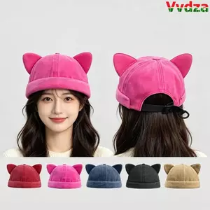 VVDZA Tai Mèo Chủ Nhà Mũ, Mũ Không Vành Cũ Rửa Có Thể Điều Chỉnh, Mũ beanie Thoáng Khí Unisex Màu Trơn Thời Trang Nam