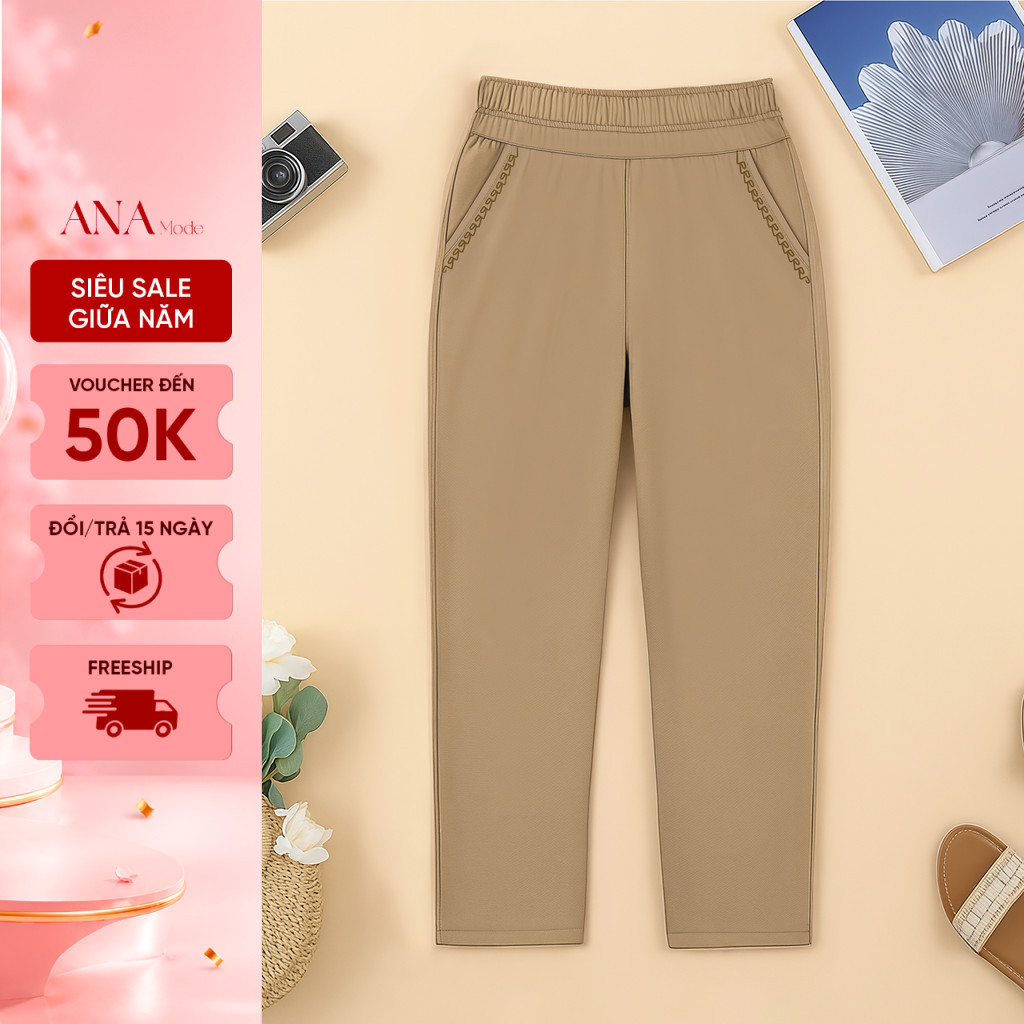 Quần Dài Dáng Suông Trung Niên ANA Mode Chất Liệu Cotton Thoáng Mát Đi Tiệc Quà Tặng Mẹ QD25CBC14
