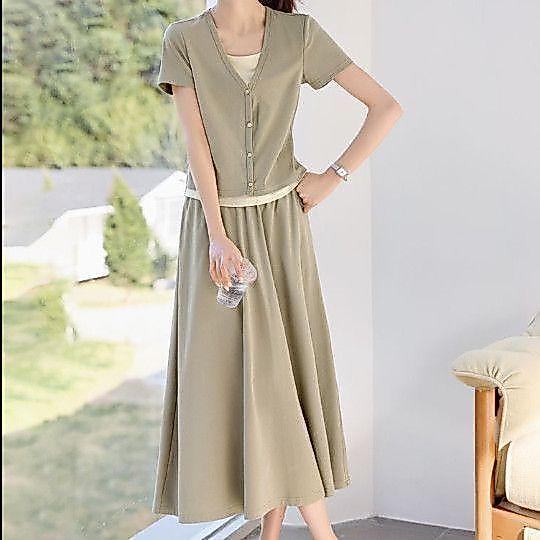 [Seckill trong thời gian có hạn] Size lớn 100kg Đồ giả ngắn tay hai mảnh giản dị thoải mái Mùa hè dáng rộng Phong cách Chanel Bộ đồ thời trang lụa băng sang trọng dành cho nữ