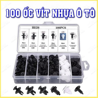 Bộ 100 Đinh Tán Chốt Vít Nở Bằng Nhựa Cố Định Các Bộ Phận Trên Xe Hơi Kèm Hộp Và Dụng Cụ