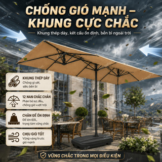 Ô dù che nắng 3 tán ngoài trời, diện tích lớn, chống tia UV, kèm kèm đế nước 60L, dùng cho sân vườn quán cafe