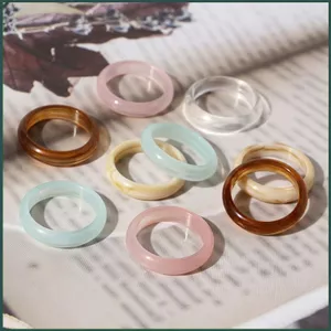 SQ INS Hot Hàn Quốc Thời Trang Acrylic Nhựa Nhẫn Macaron Kẹo Màu Thạch Nhẫn Đơn Giản Màu Trơn Quà Tặng Cho Bạn Gái