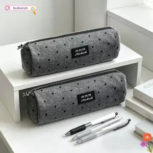 BEABOUT Bút Chì, Túi Bút Chấm Bi Màu Xám, Đơn Giản Văn Phòng Phẩm Tổ Chức Dây Kéo Thiết Kế Túi Đựng Bút Chì Dung Tích Lớn Học Sinh