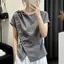 Thiết kế kích thước lớn Áo sơ mi ngắn tay không đều dành cho nữ mùa hè béo mm Slimer Look Grey Top