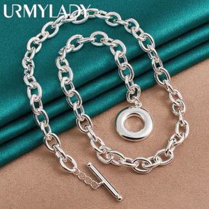 URMYLADY 925 Tròn OT Vòng cổ 18 Inch Quyến Rũ Nam Nữ Tiệc Cưới Bạc Trang Sức Thời Trang