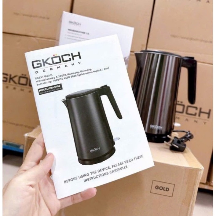 Ấm Siêu Tốc GKÖCH Germany 1.7L 1800W | Inox Cao Cấp | Đế Xoay 360° | Thiết Kế Tối Giản Sang Trọng