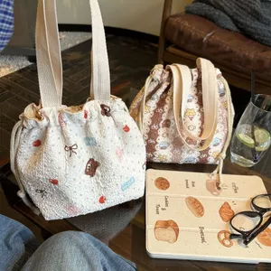 Dung Tích Lớn Bento Túi Dây Rút Làm Việc Bento Túi Vải Nhỏ Làm Việc Nhẹ Túi Xách Hoa Tươi Thường Ngày Túi Xách Dây Rút Túi Bảo Quản