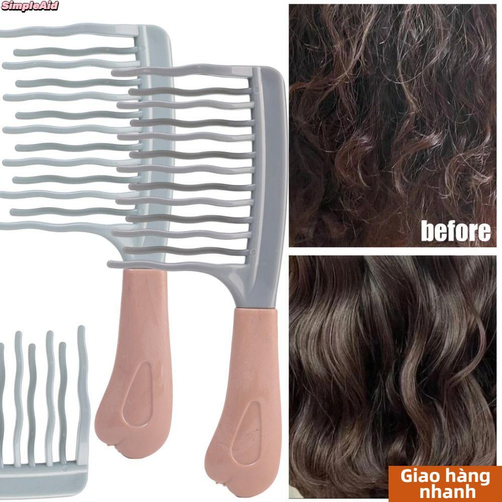 Lược uốn răng gợn sóng SIMPLEAID, Lược chải răng lớn hai hàng nhẹ di động, Dễ dàng làm sạch Dụng cụ chăm sóc tóc dài Công cụ tạo kiểu tóc xoăn